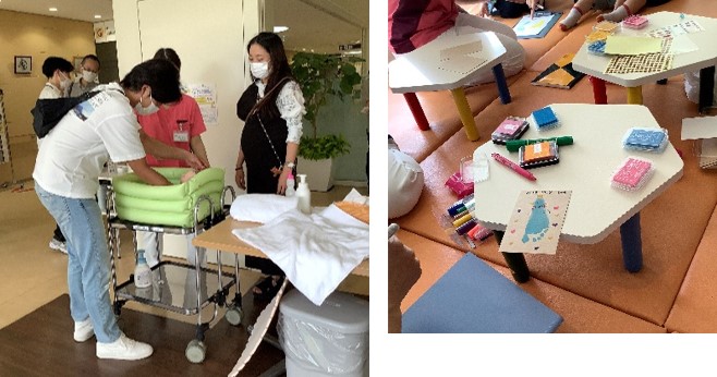 (左)沐浴体験、(右)足型アート